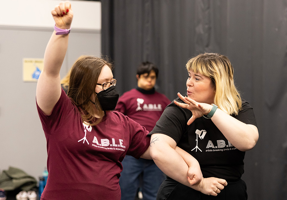 Actors rehearsing for their performance of The Odyssey with A.B.L.E.