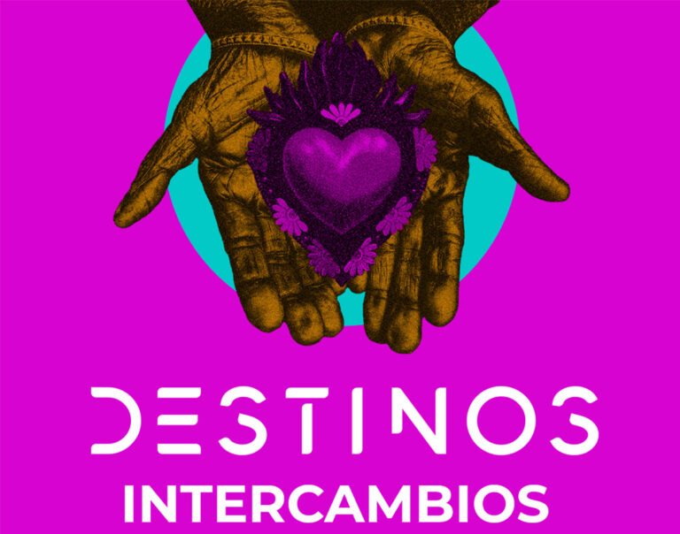 An illustration of a two hands cupped together with palms up, holding a purple heart surrounded by purple flowers against a light blue and magenta background