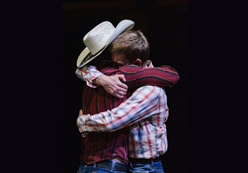 Harrison Ball as Ennis Del Mar and Jack Cameron Kay as Jack Twist